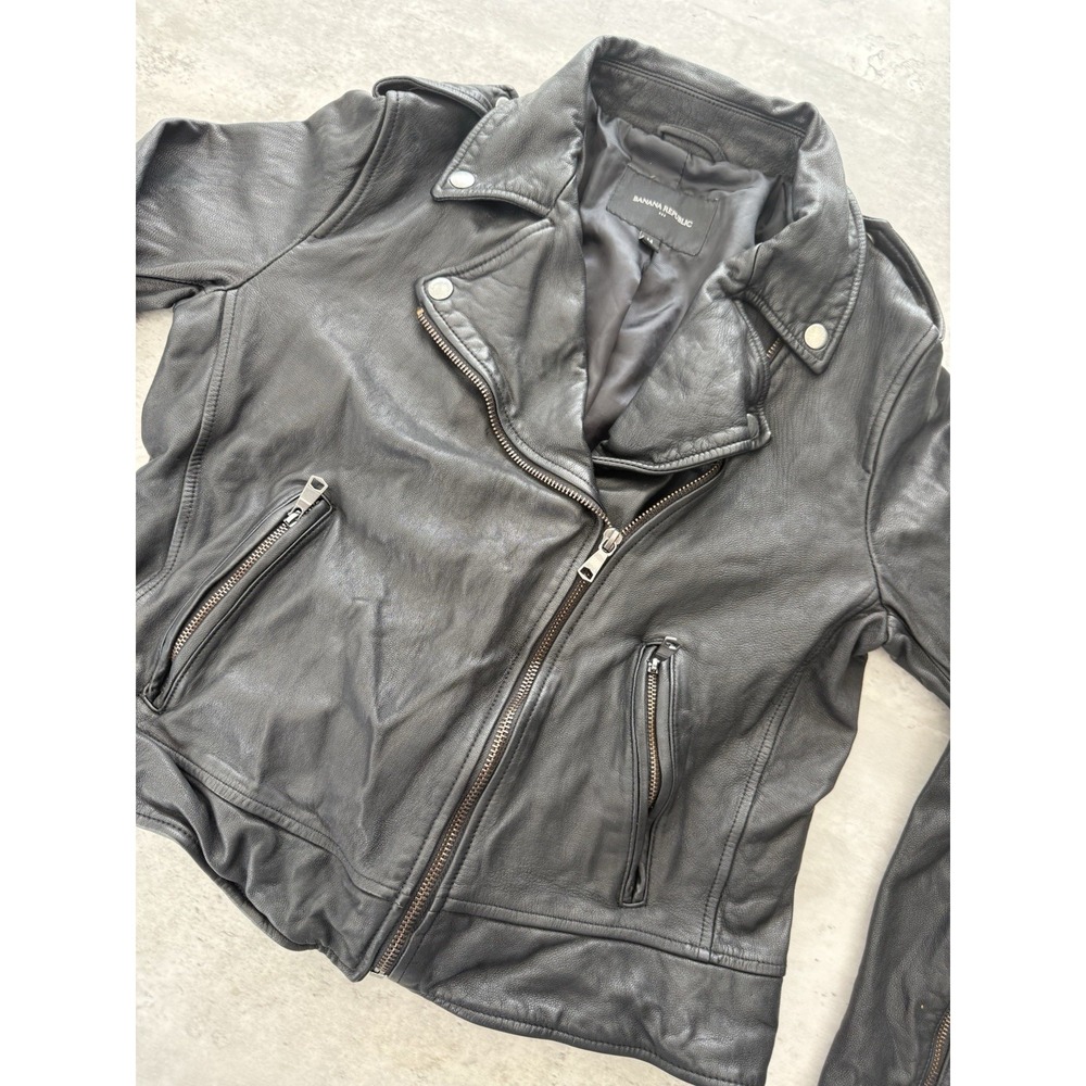 Banana Republic Women's Leather Moto Jacket Asymmetrical Zip Size M Goat Leather